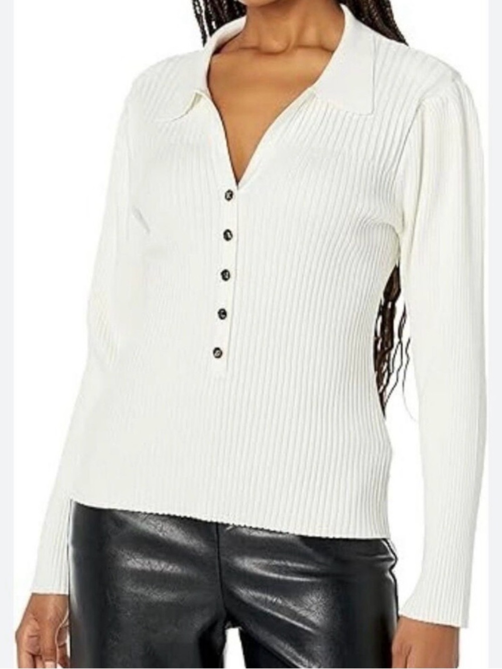 NWT Karl Lagerfeld white V-neck ribbed Henley sweater